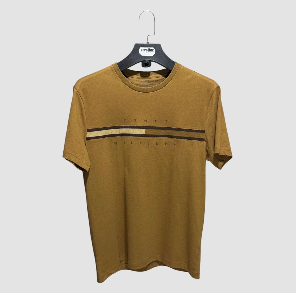 T-Shirt Tommy Hilfiger Stripe – Kaki / Jaune Moutarde (M)