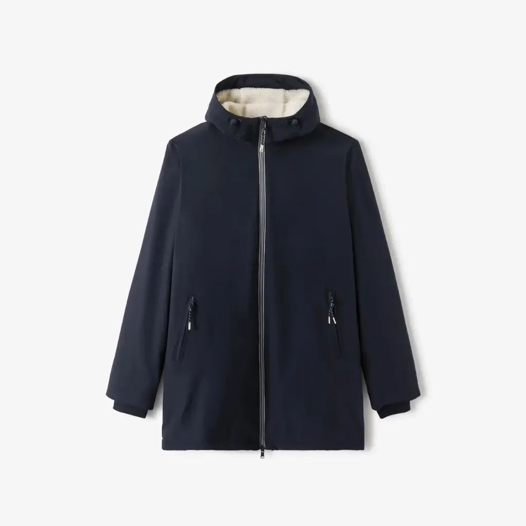Parka longue à capuche doublée en sherpa - Bleu foncé